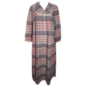 Duchess Womens Vtg Nightgown Size 5 Small Plaid Maxi Ruffle Cottage Granny USA